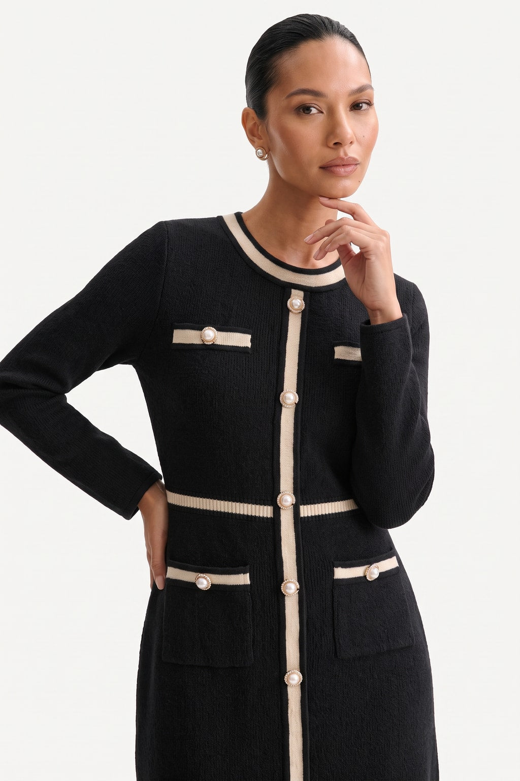 Black Knit Long Sleeve Maxi Dress - 5