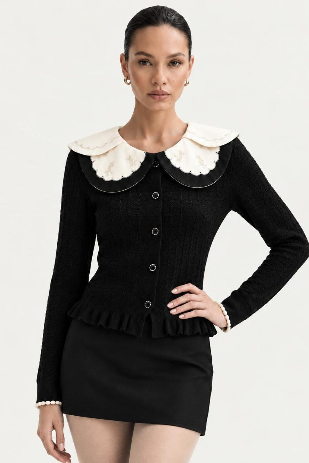 Viscose Cardigan With Embroidered Collar - 5