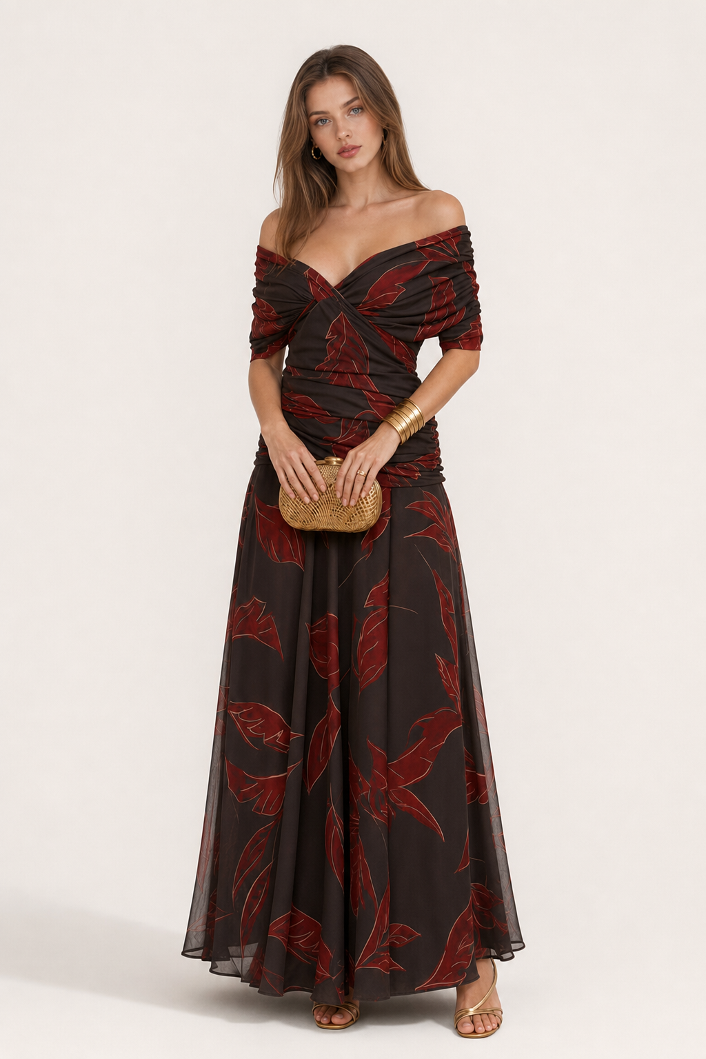Chiffon Midi Dress with Ruched Waist - view 5