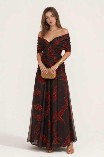 Chiffon Midi Dress with Ruched Waist - view 5