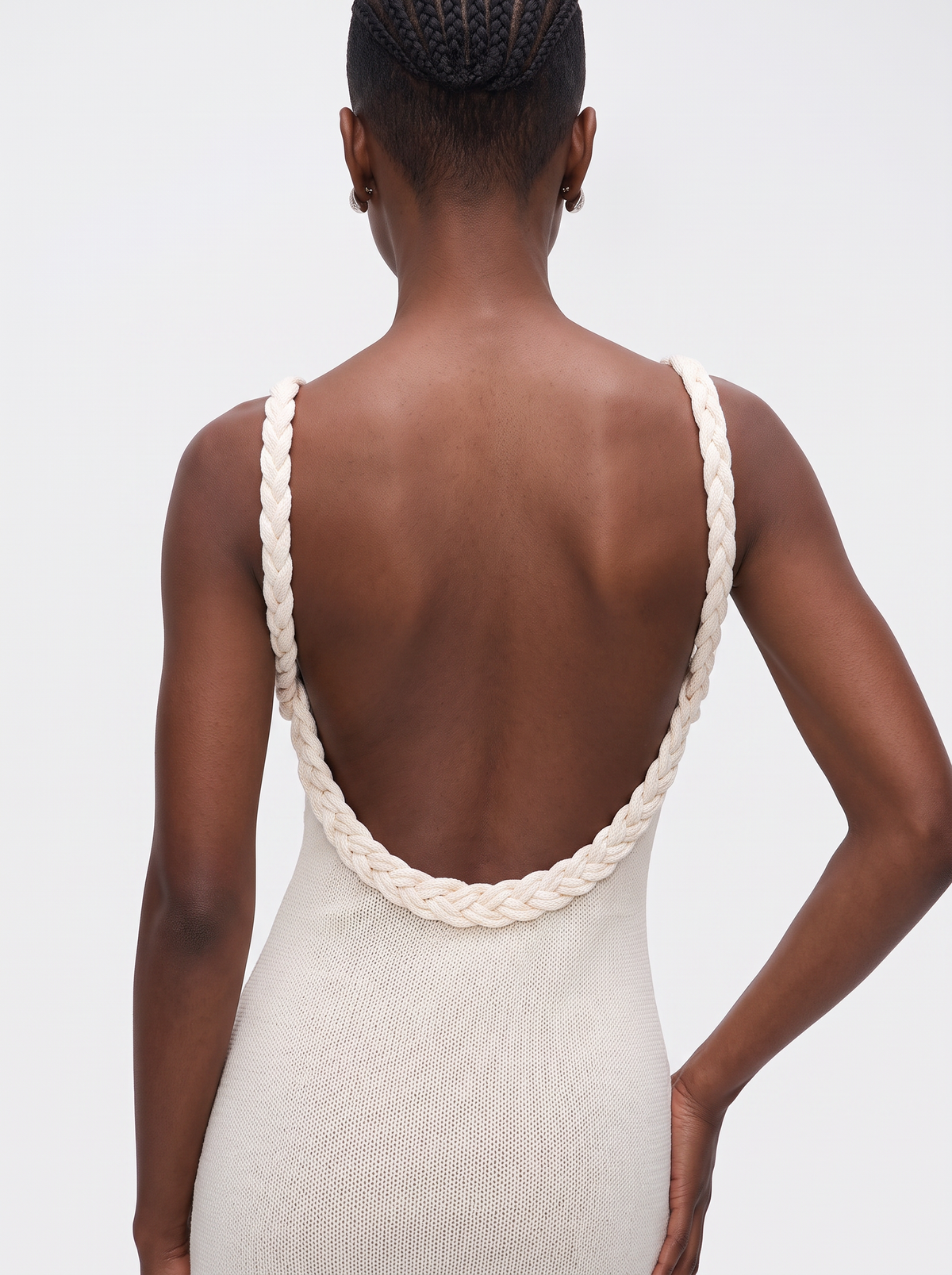 Fringe Hem Open Knit Backless Mini Dress - view 5