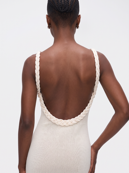 Fringe Hem Open Knit Backless Mini Dress - view 5