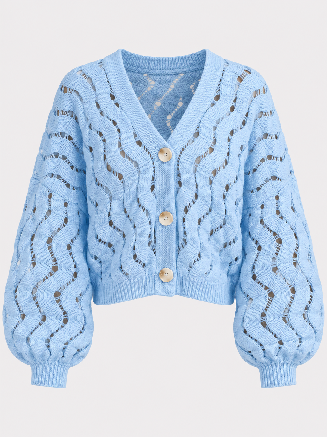 Ivory Knit Open-Front Cardigan Sweater - 6