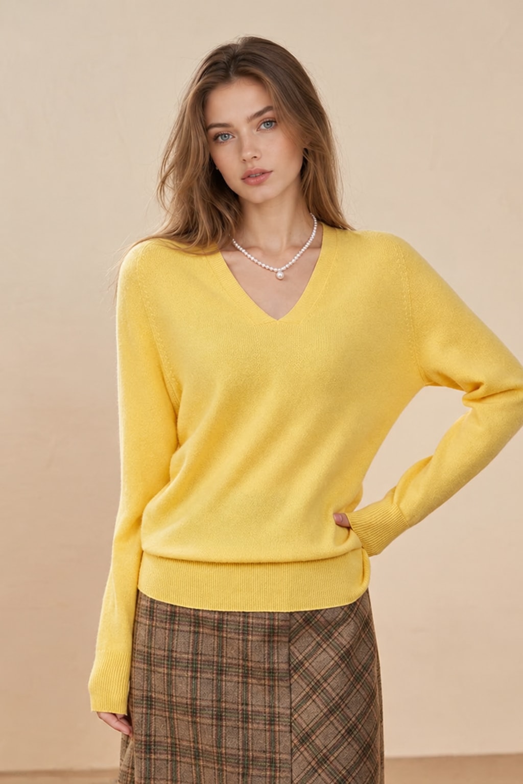 Cashmere V-Neck Pullover Cozy Knit Sweater - 3