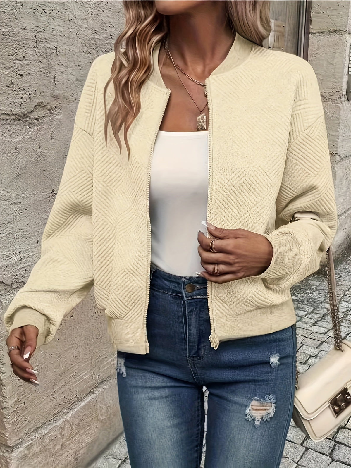 Quilted Knit Bomber Jacket - view 8