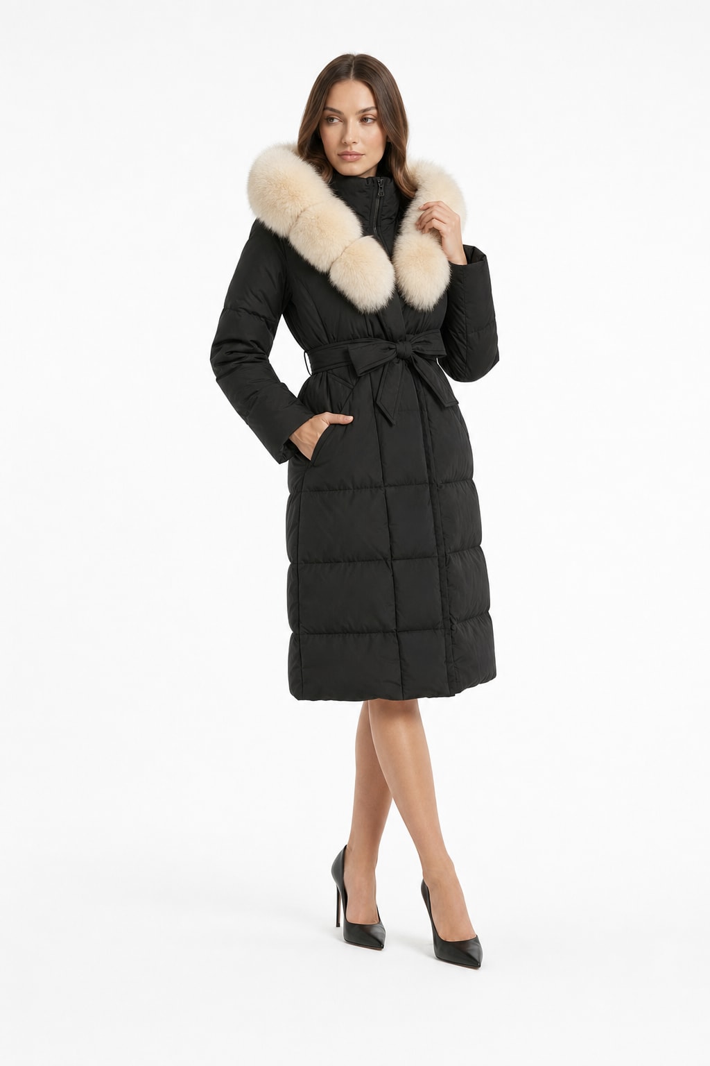 Down Coat With Removable Fox Fur Collar - 6