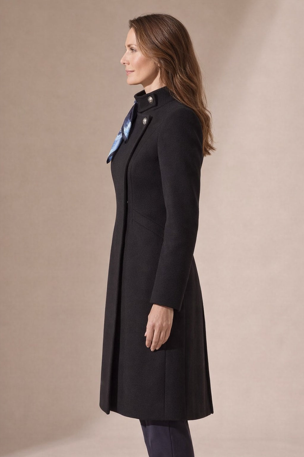 Wool Blend Tailored Coat with Asymmetric Stand Collar - 5