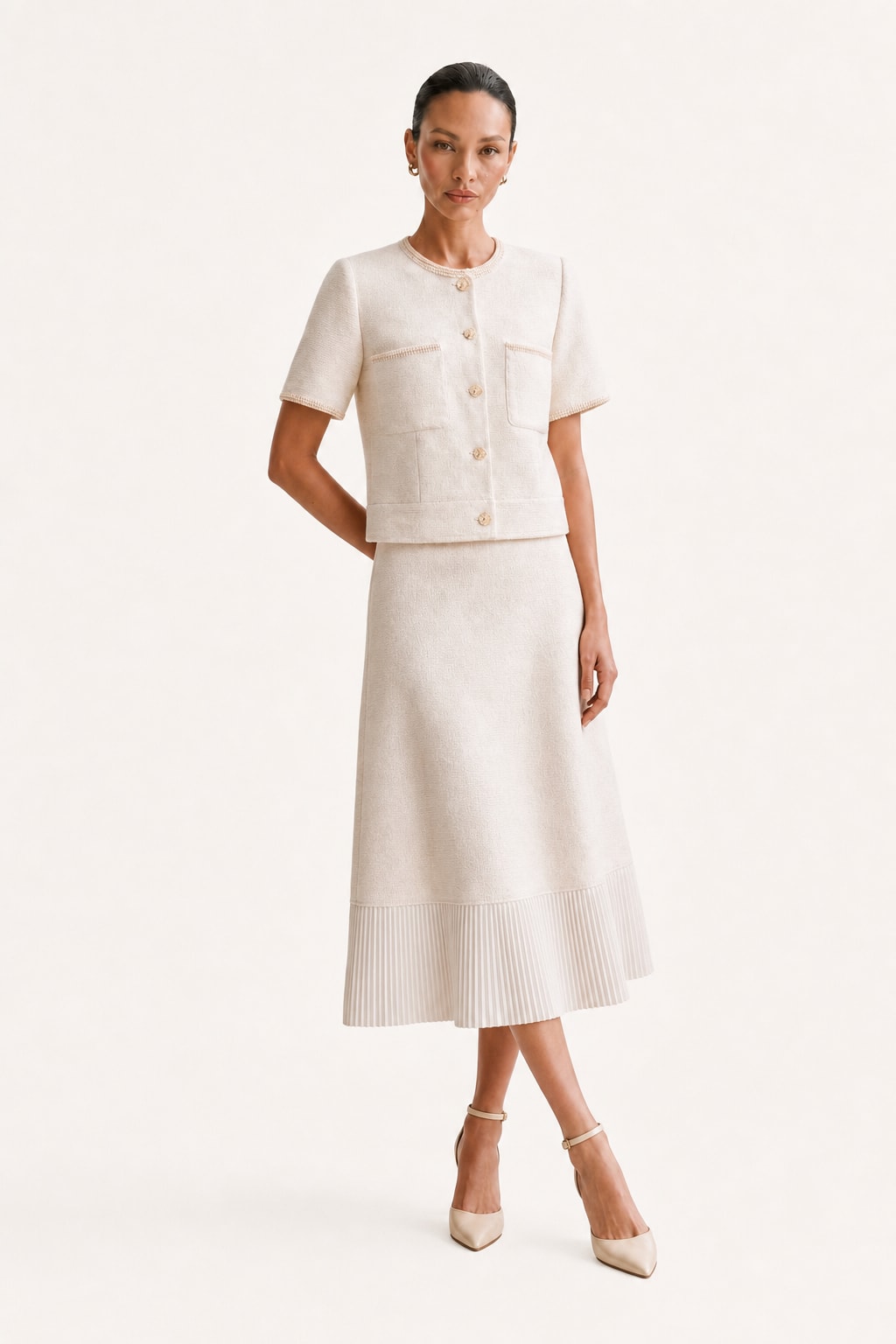 Viscose Blend Two-Piece Set With Pleated Skirt - 2