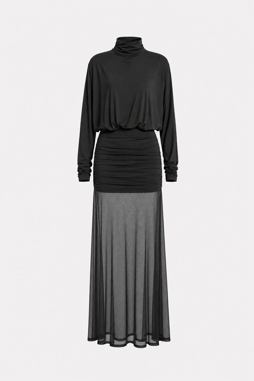 Ruched Mesh Modal Blend Maxi Dress