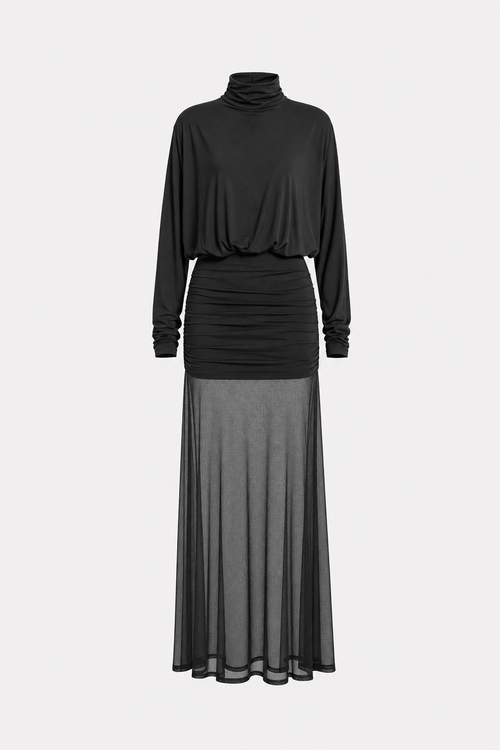 Ruched Mesh Modal Blend Maxi Dress