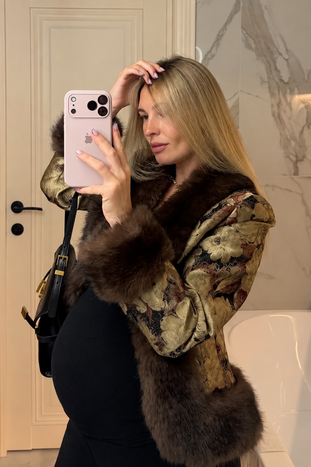 Jacquard Coat Vintage Floral Short Jacket With Faux Fur Trim - 5