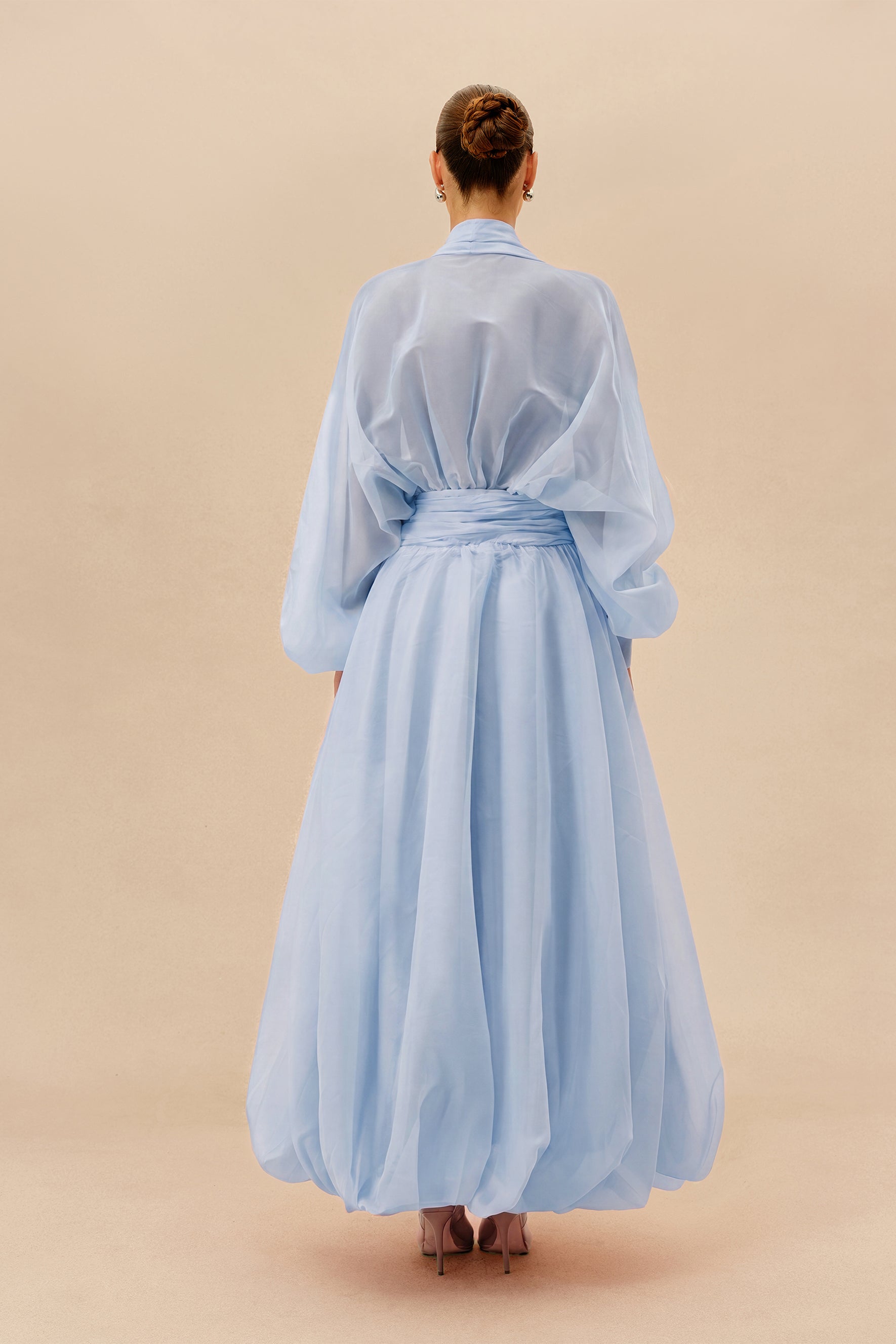 Organza Puff Sleeve Maxi Dress in Blue - view 4