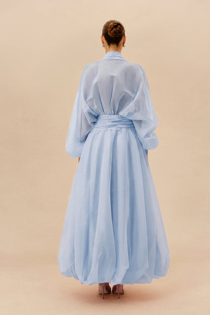 Organza Puff Sleeve Maxi Dress in Blue - view 4