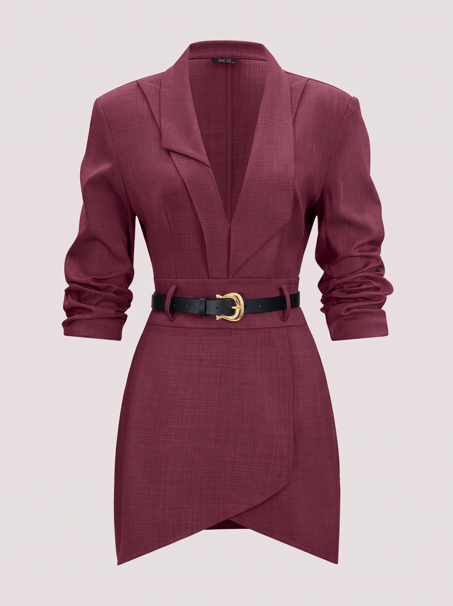Belted Mini Dress With Notched Lapel - view 7