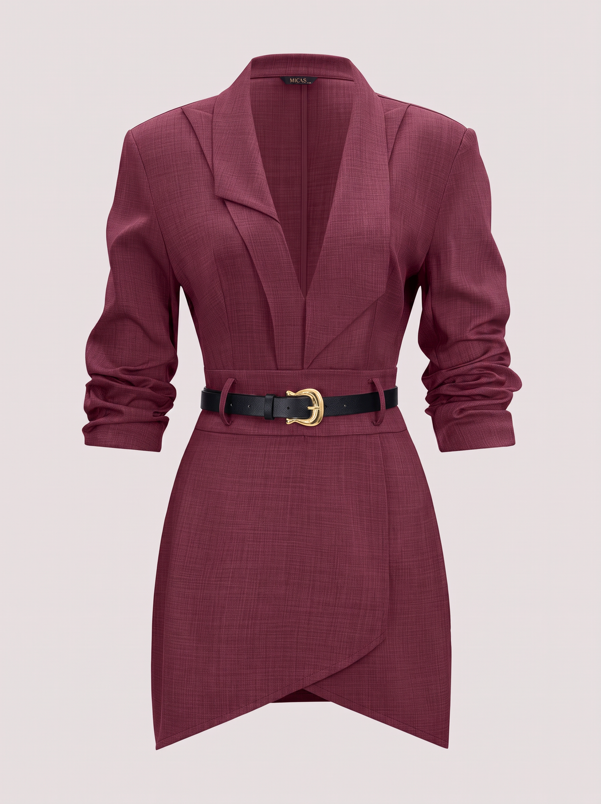 Belted Mini Dress With Notched Lapel - view 7