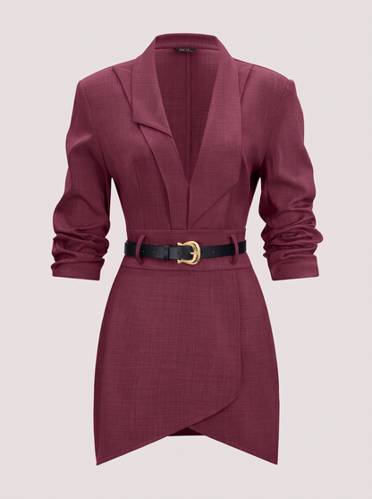 Belted Mini Dress With Notched Lapel - view 7