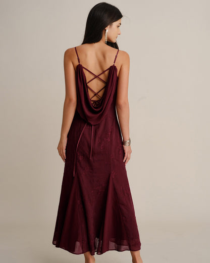 Wine red mermaid maxi dress with corset back - view 4