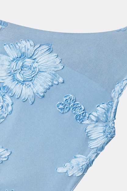 Blue One-Shoulder Lace Maxi Dress - view 5