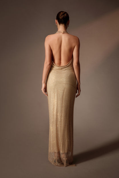 Gold Rhinestone Cowl Neck Maxi Dress - view 4