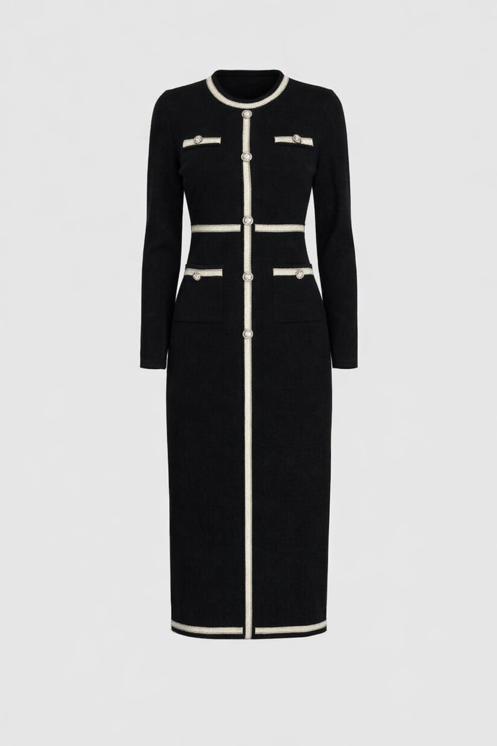 Viscose Blend Midi Dress with Structured Knit and Button Detail - 1