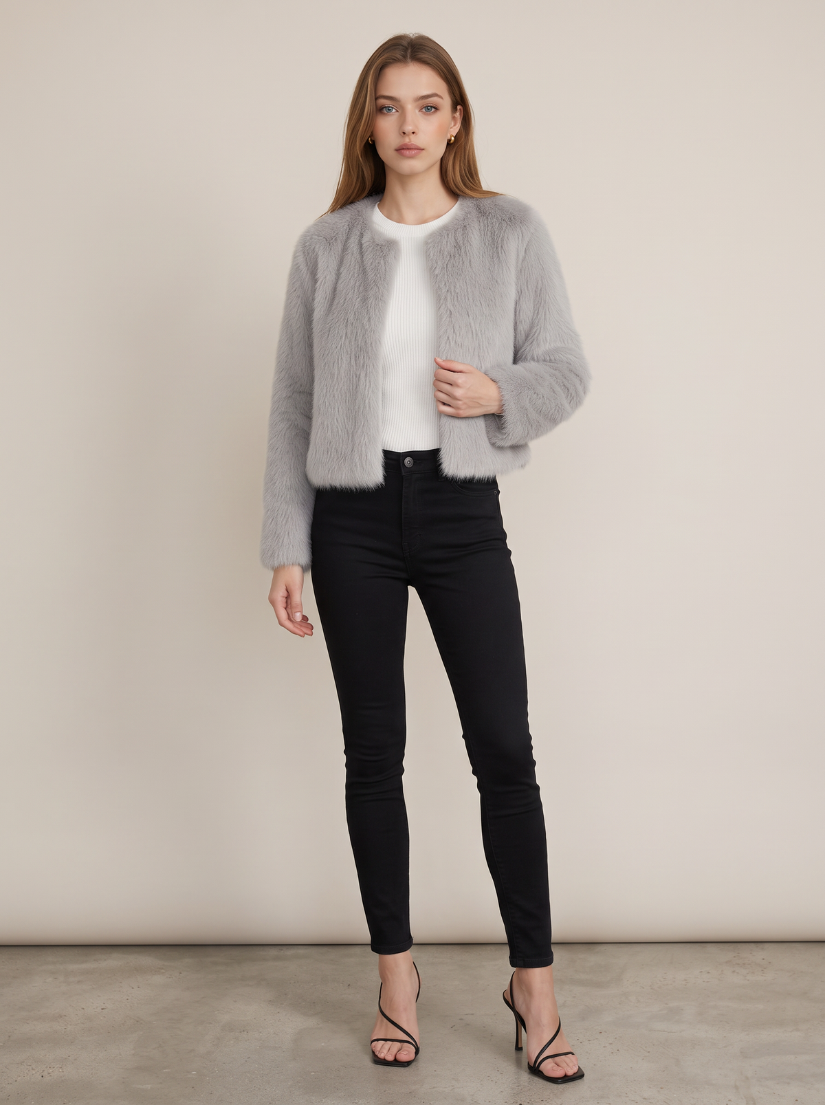 Structured short collarless winter jacket - view 3