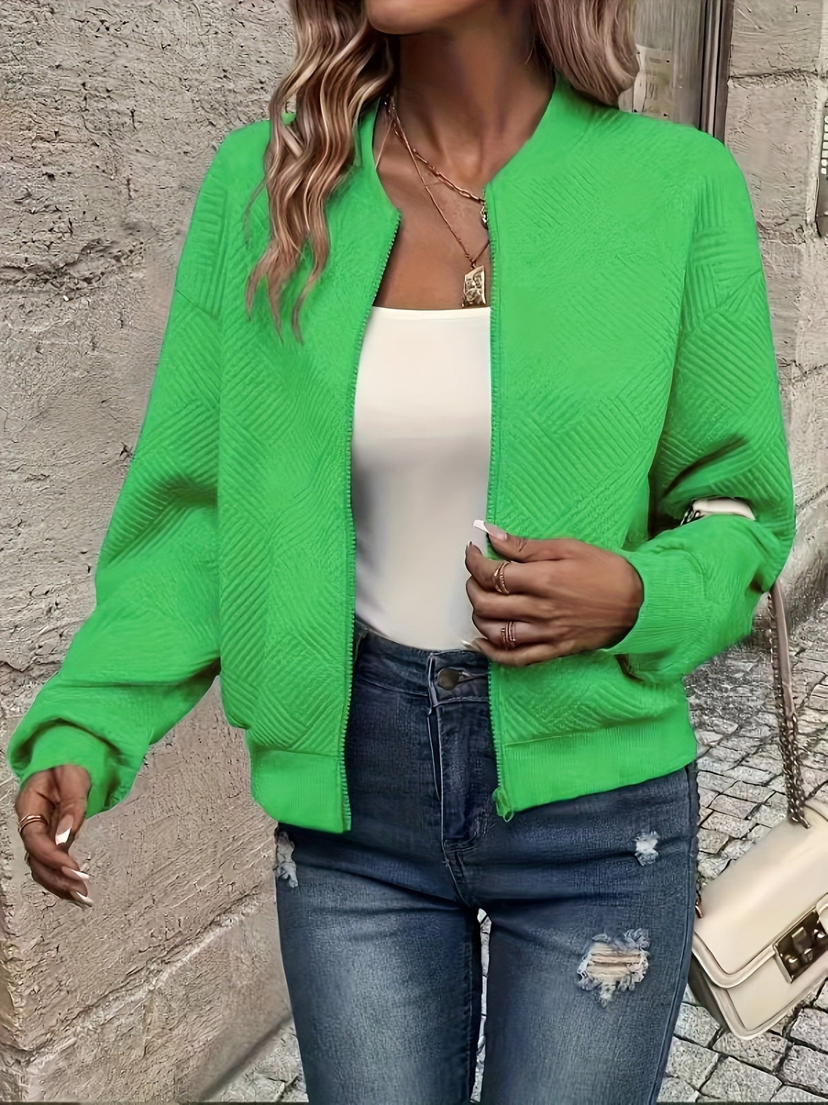 Quilted Knit Bomber Jacket - view 7
