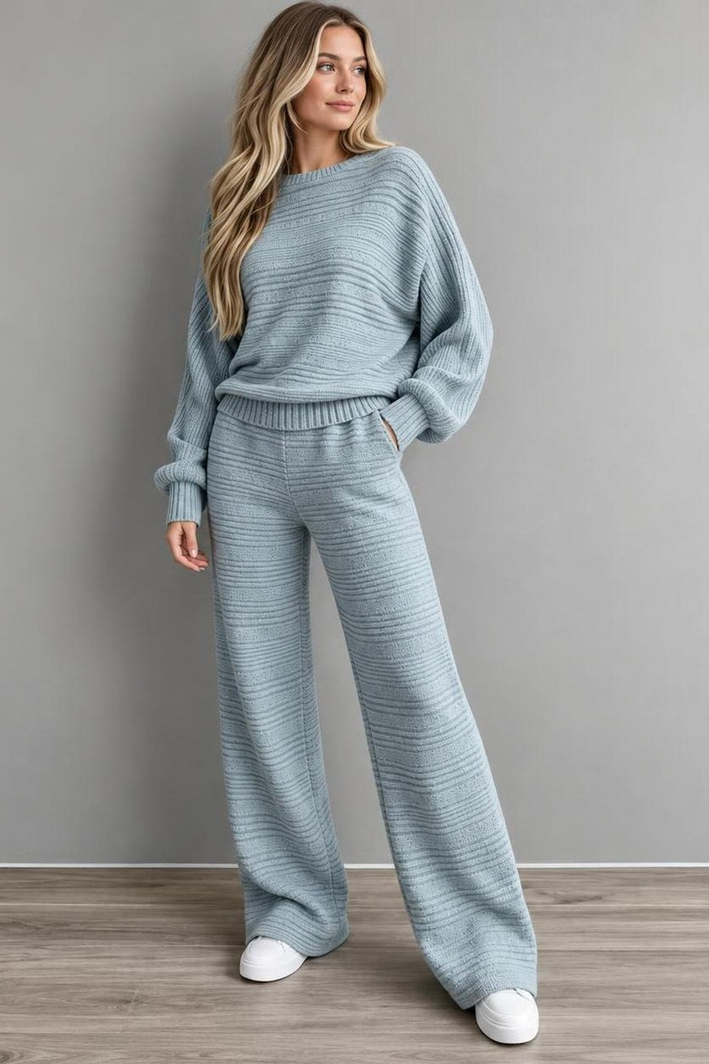 Knit Striped Wide-Leg Matching Set - 8