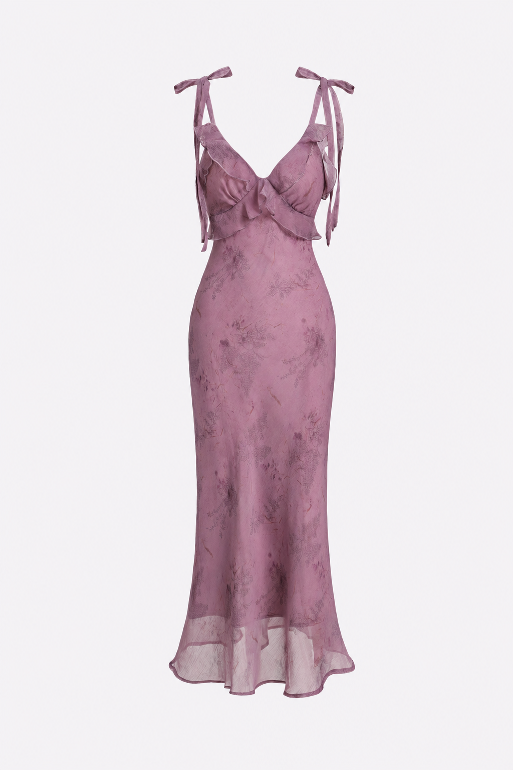 Purple Floral Tie-Strap Ruffle Midi Dress - view 3