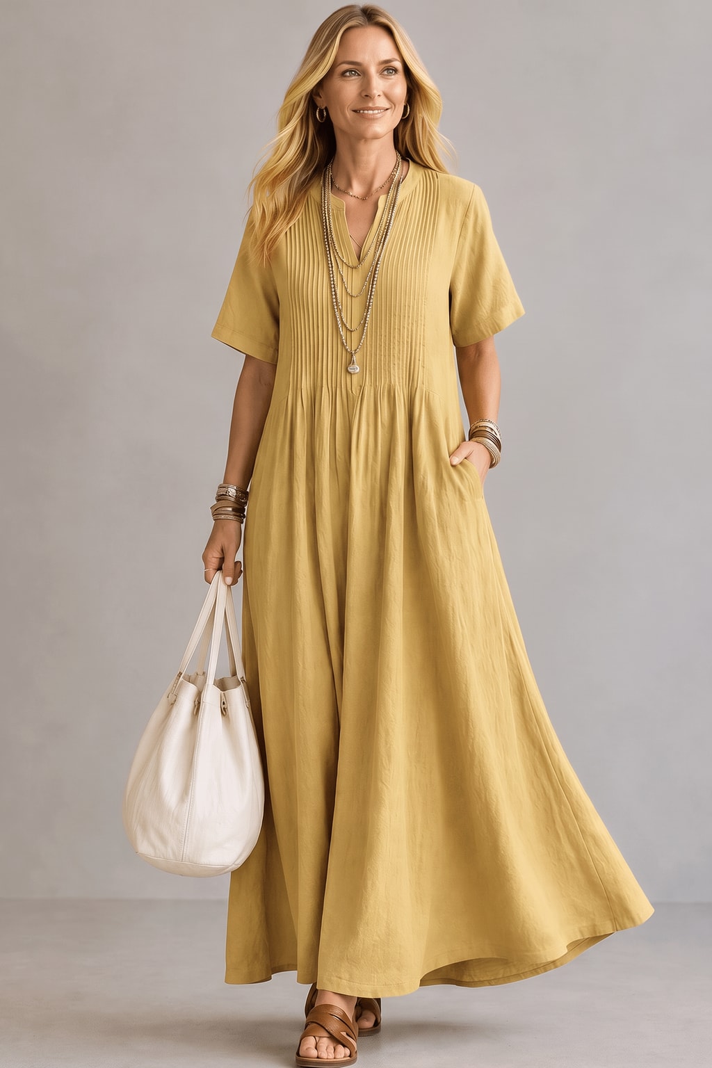 Pleated Maxi Dress With Flowy Fit - 6