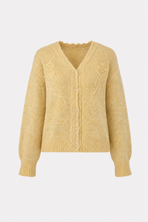 Yellow Floral V-Neck Button Knit Cardigan
