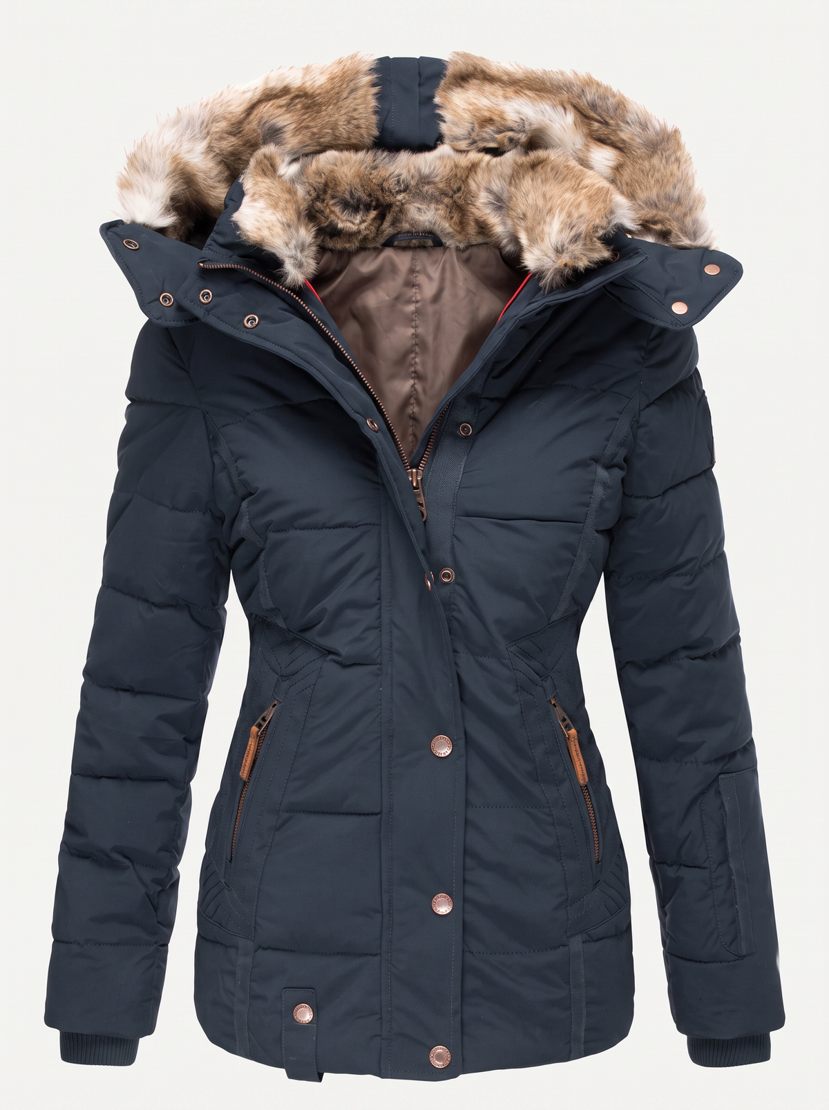 Quilted Hooded Jacket With Faux Fur Trim