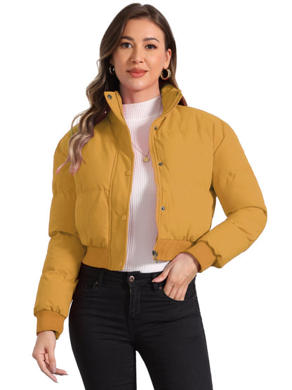 Padded Cropped Bomber Jacket With Stand Collar - view 16