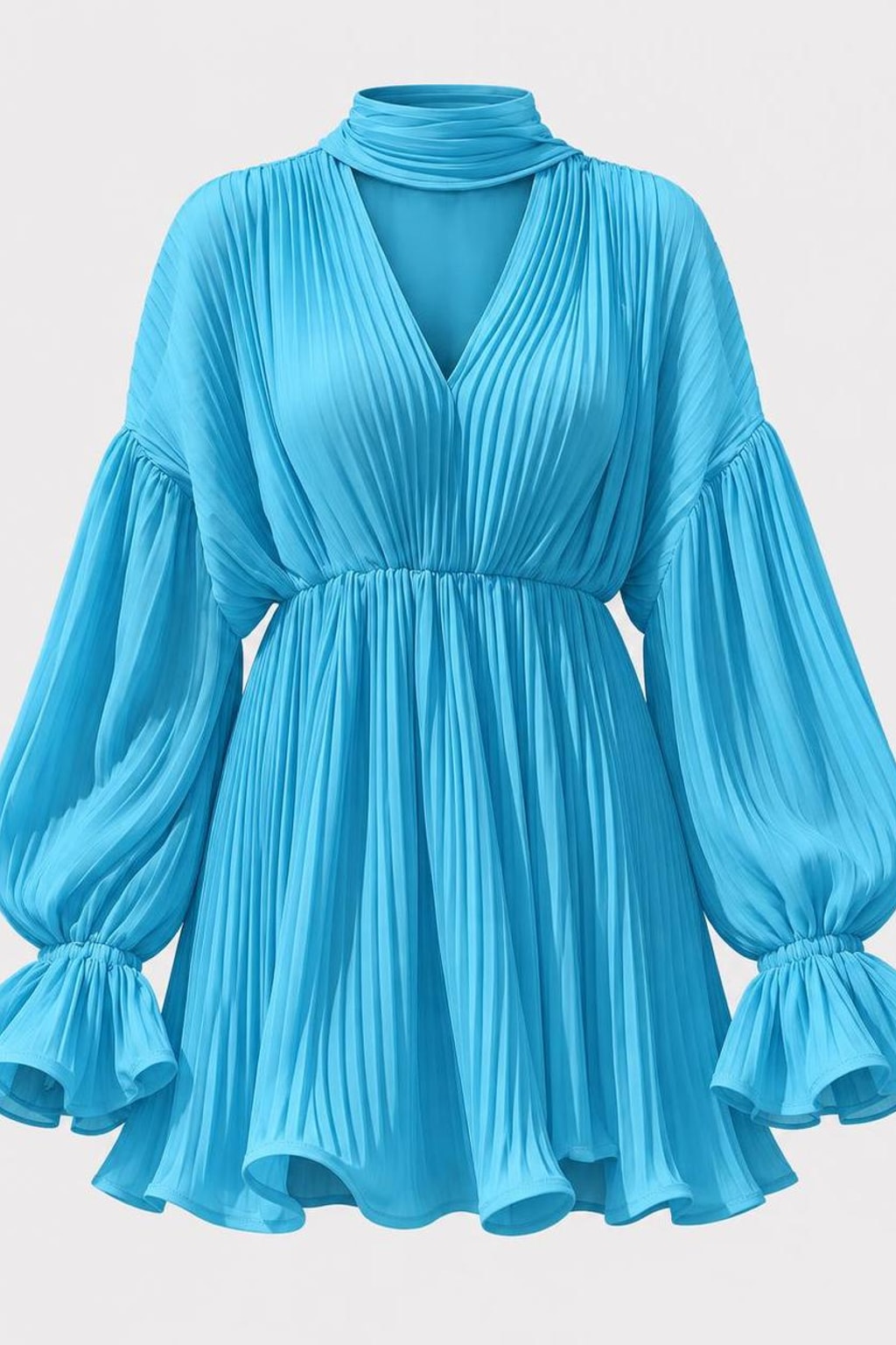 Polyester Mini Dress With V-Neck - 1