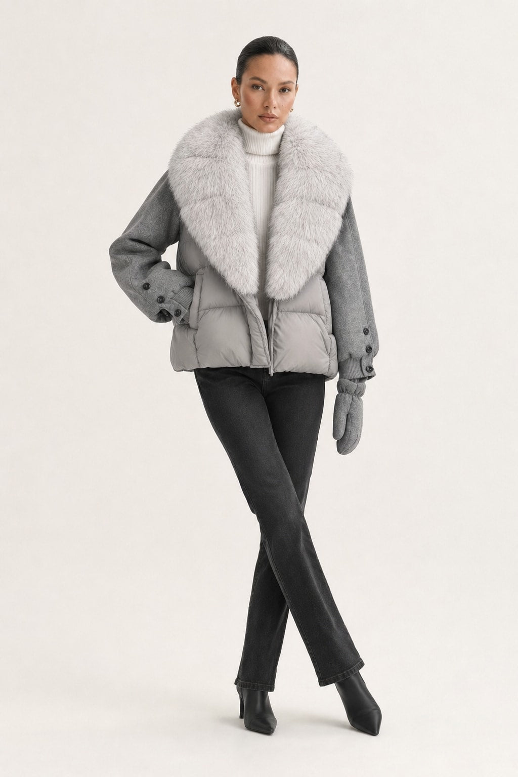 Duck Down Puffer Jacket With Detachable Fur Collar - 9