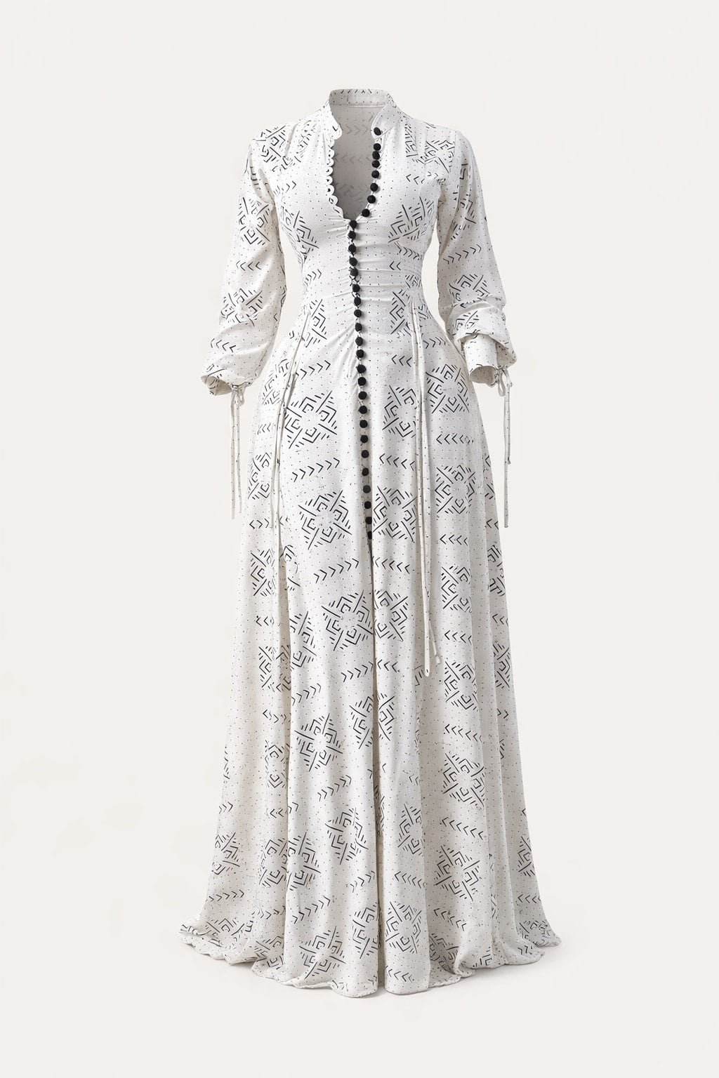 Cotton Maxi Dress with Geometric Print - 1