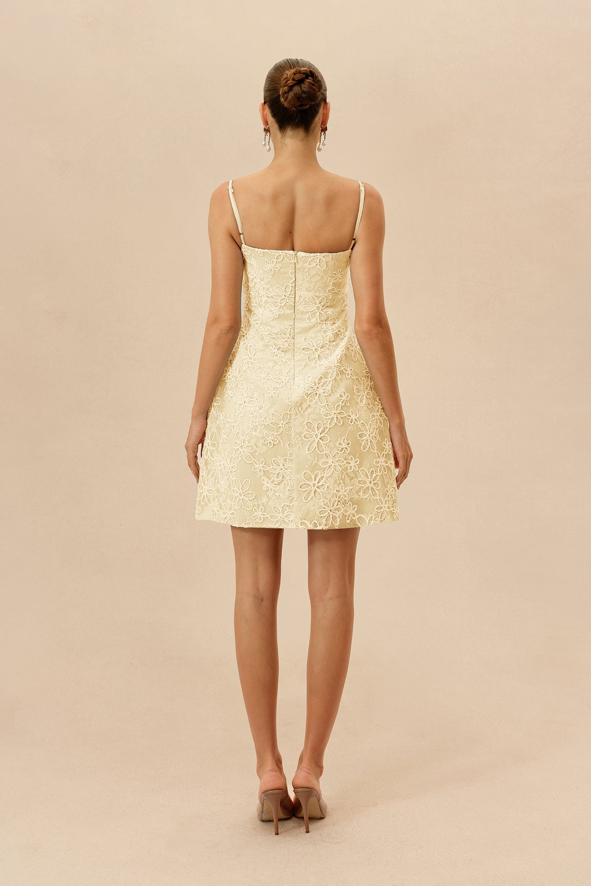 Floral Lace Mini Dress with Spaghetti Straps - 4