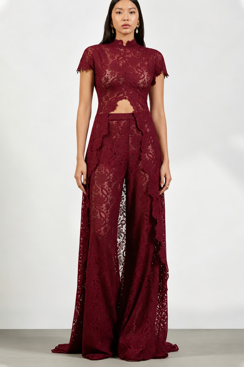 Viscose Pants Set Lace Long Coat Set - 5