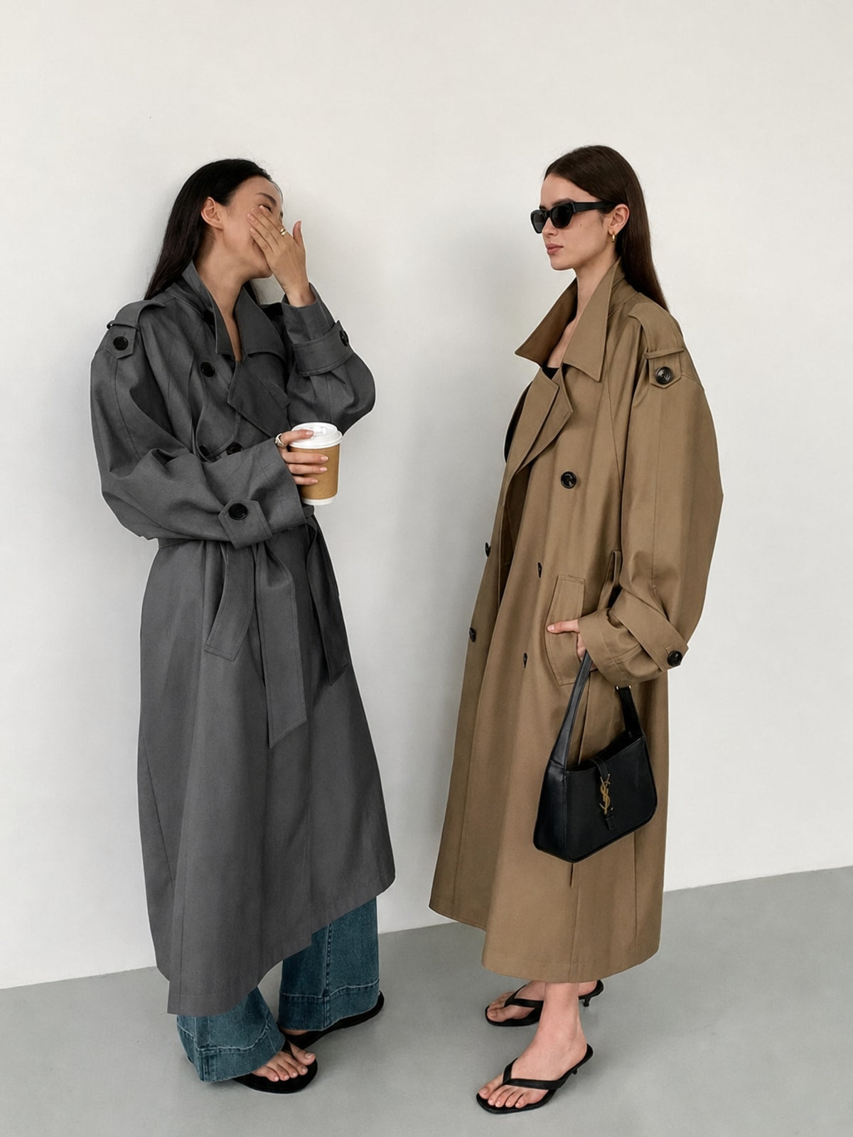 Cozy Polyester Trench Coat with Oversized Fit - 4