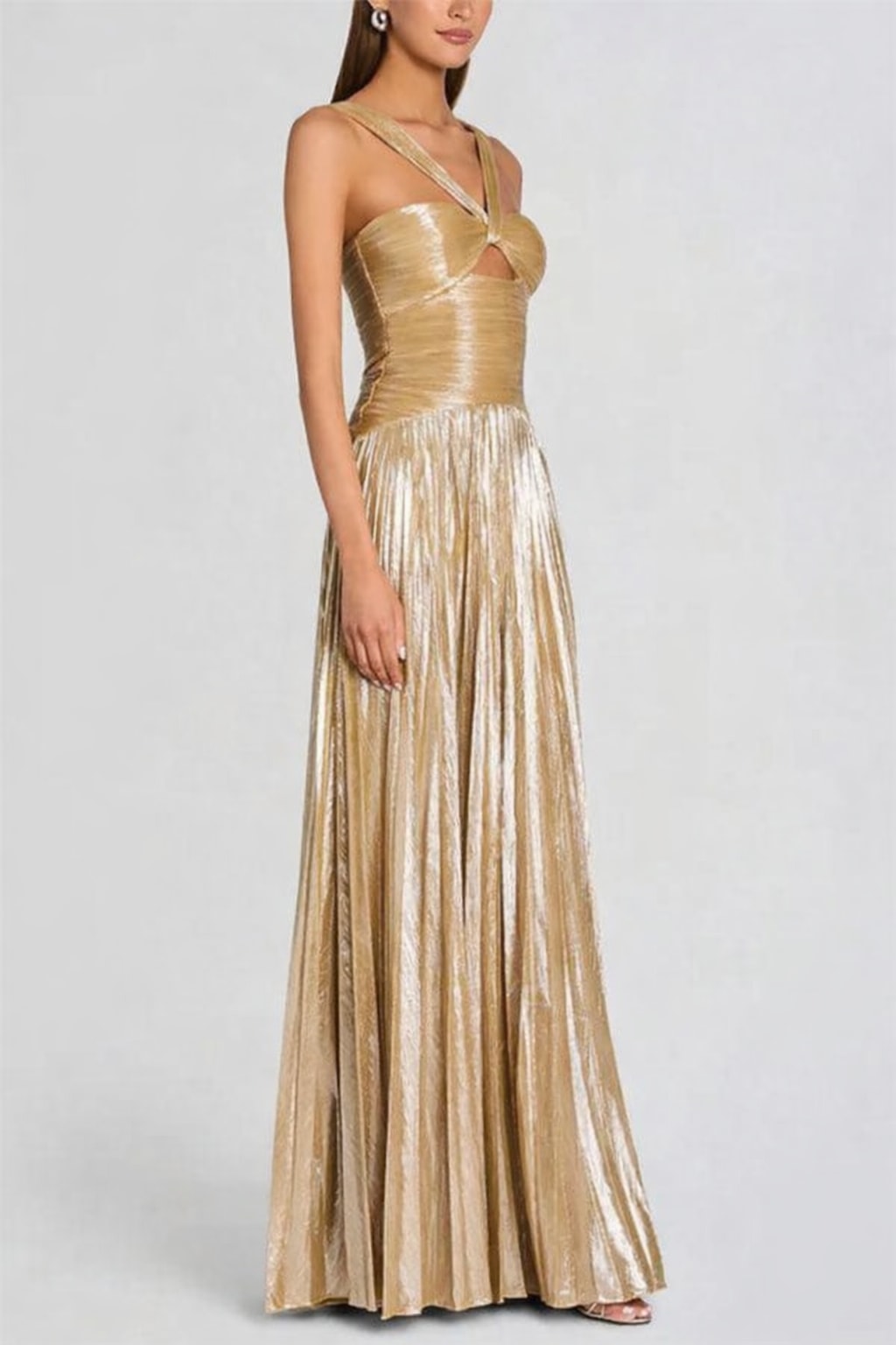 Polyester Maxi Dress With Halter Neck And Cutout Detail - 3