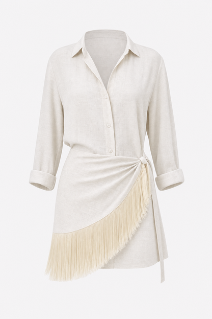 Linen Blend Blouse and Midi Dress Set