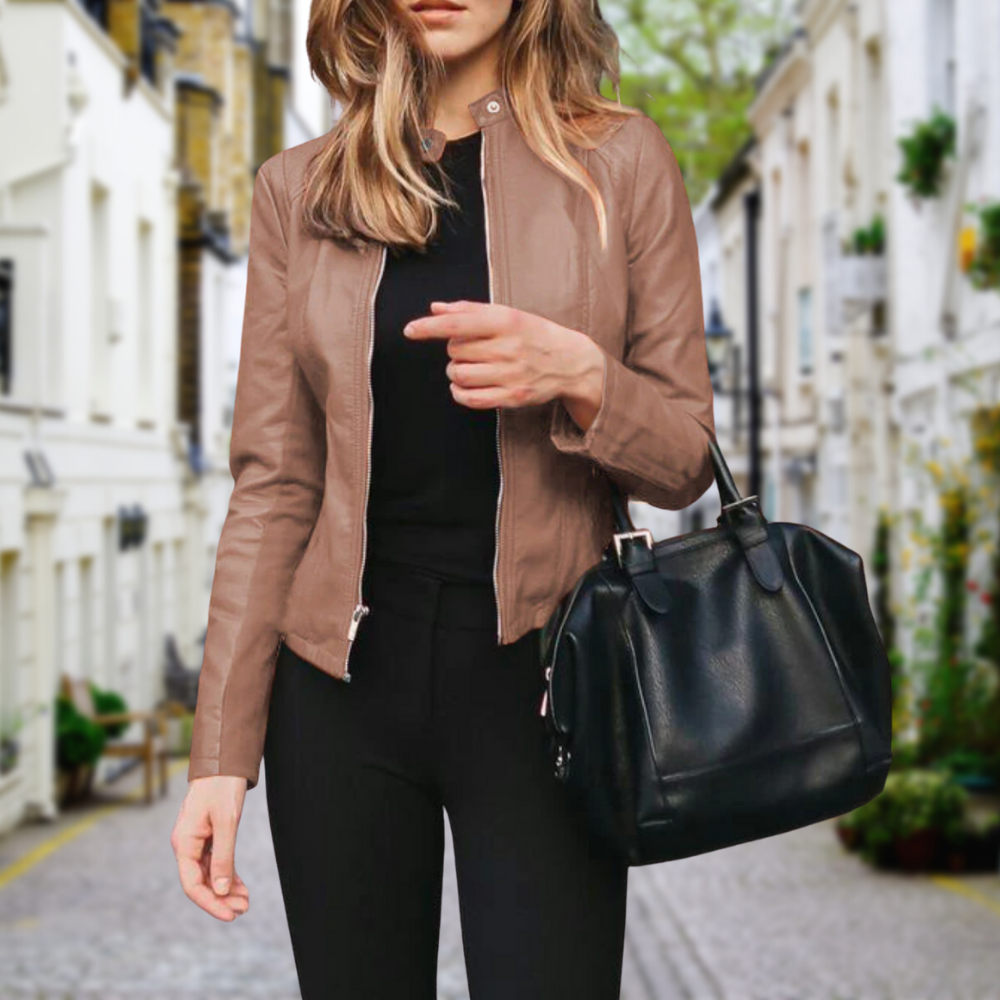 Polyurethane Bomber Jacket With Stand Collar - view 3