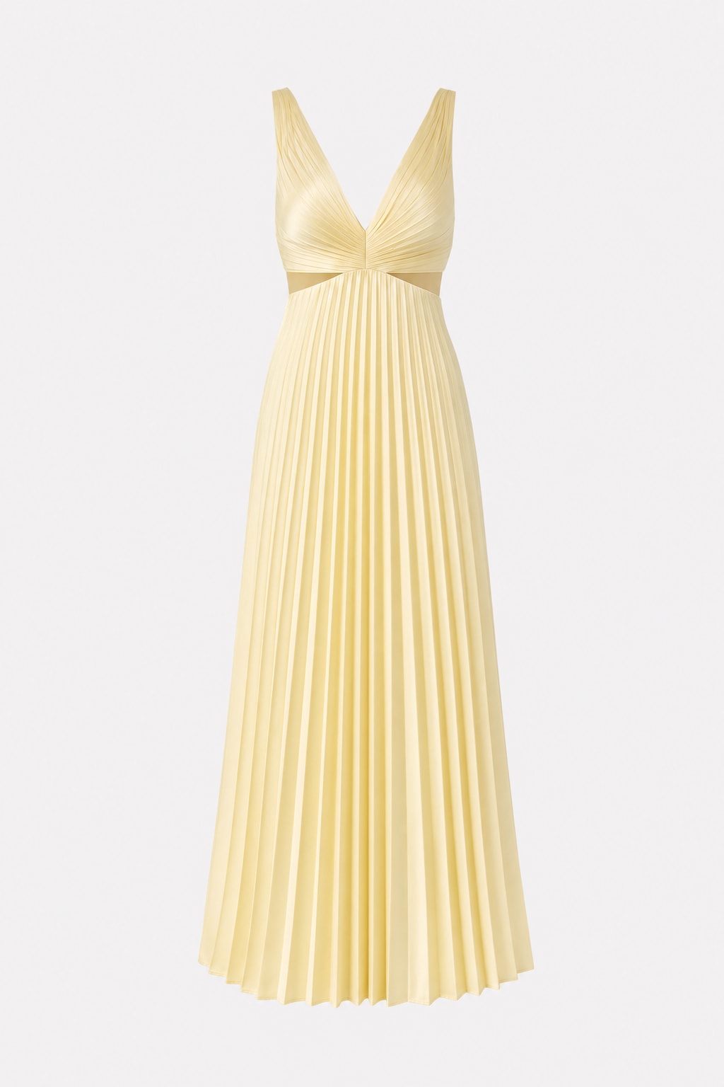 Satin Pleated Midi Dress With Cutout Waist - 1