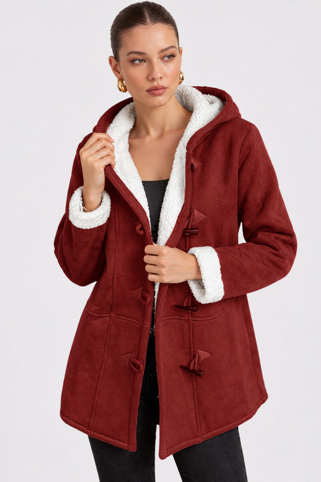 Fleece Winter Coat Hooded Toggle Closure - 2