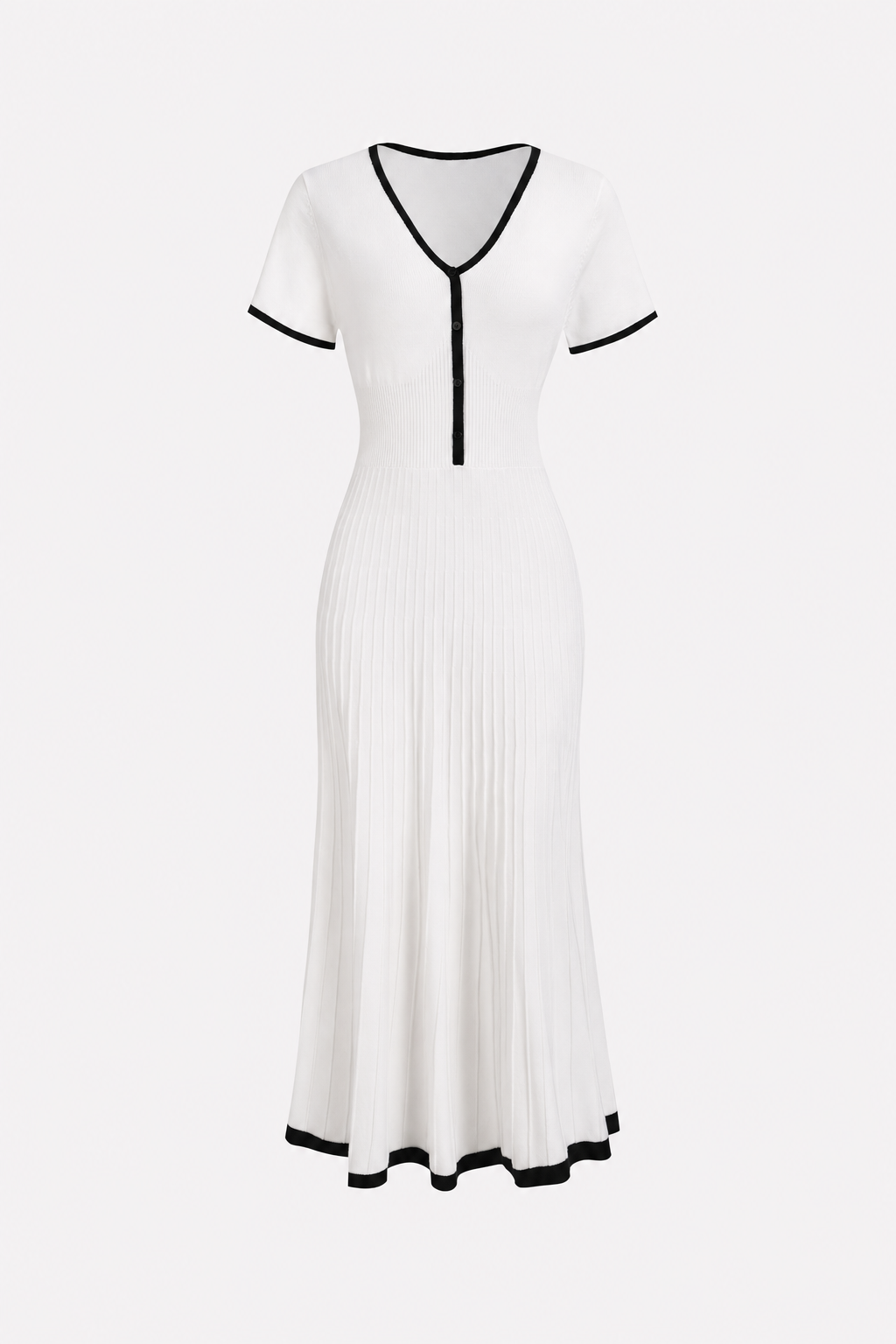 Soft Knit Sweater Midi Dress With Contrast Trim - 5
