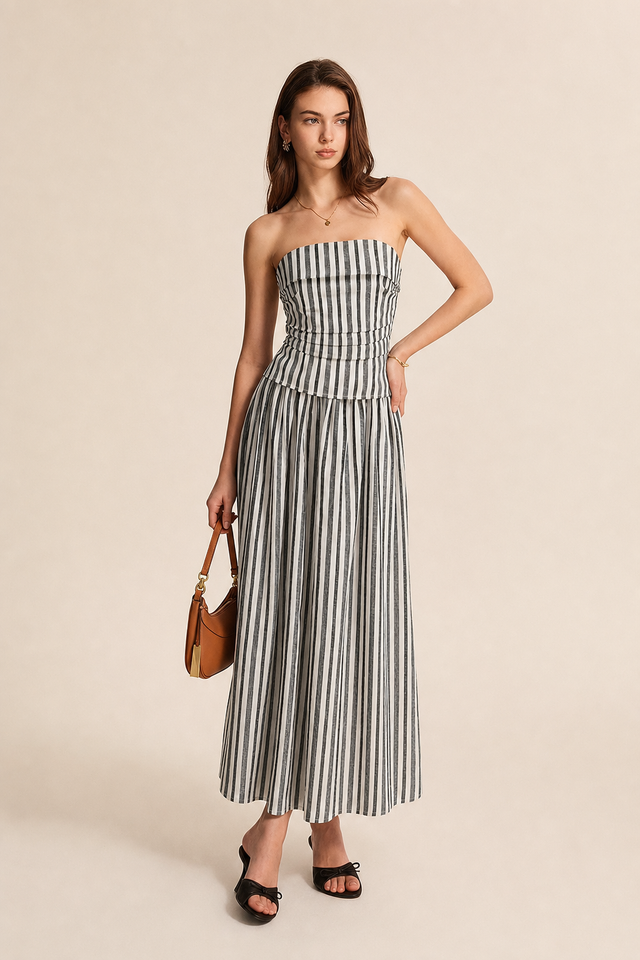 Cotton Linen Strapless Maxi Dress - 6