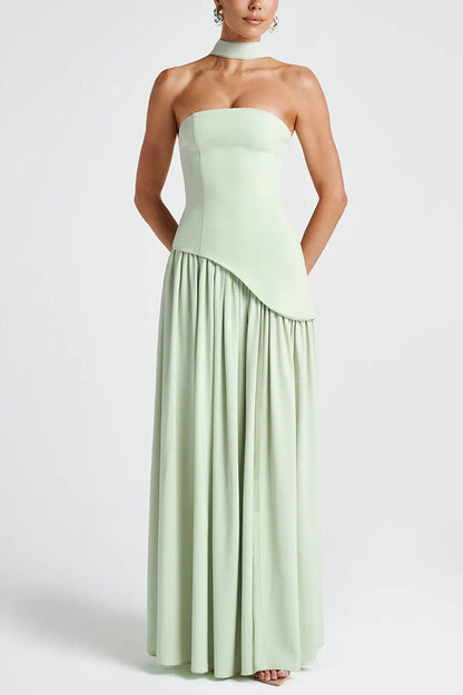Off-Shoulder Pleated Maxi Dress With Slit - view 5