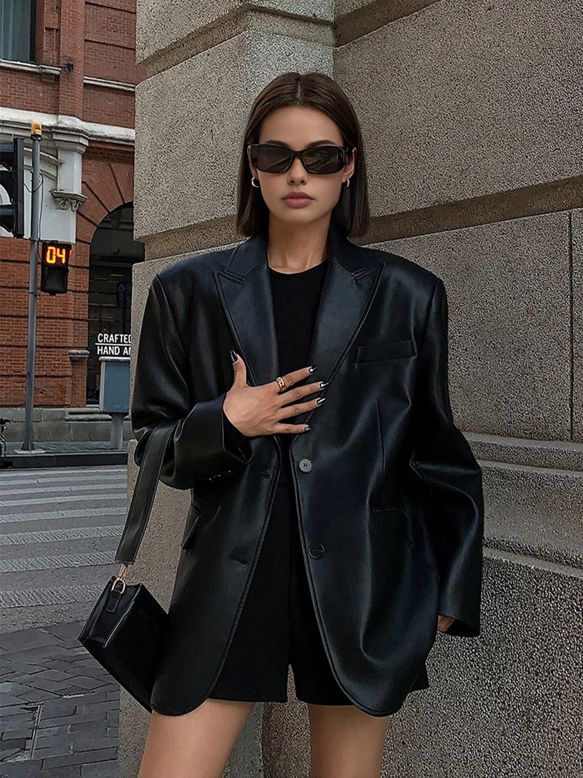 Oversized Faux Leather Blazer - view 7