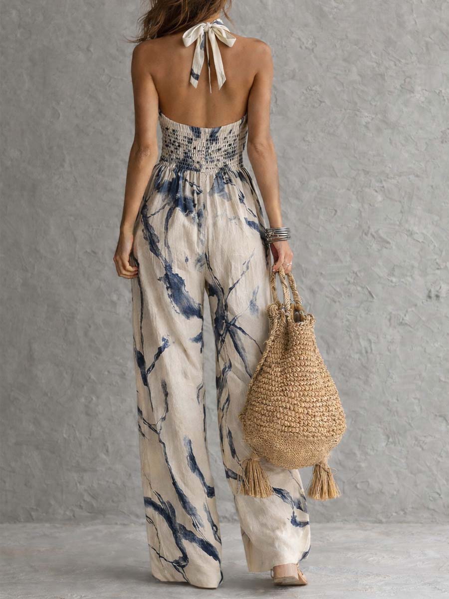 Blue wide-leg halter jumpsuit - view 4