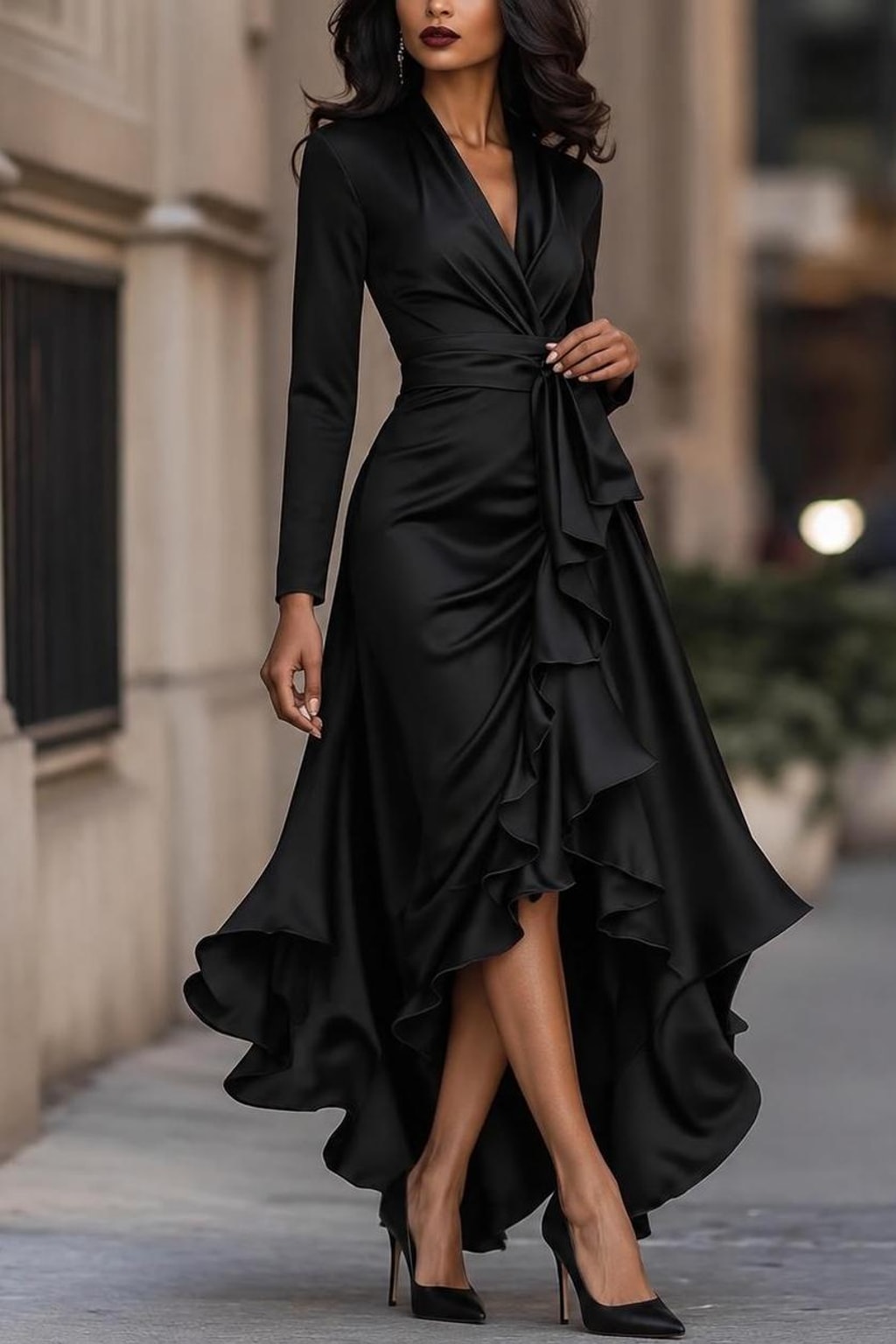 Satin Wrap Midi Dress With Tie Waist - 8