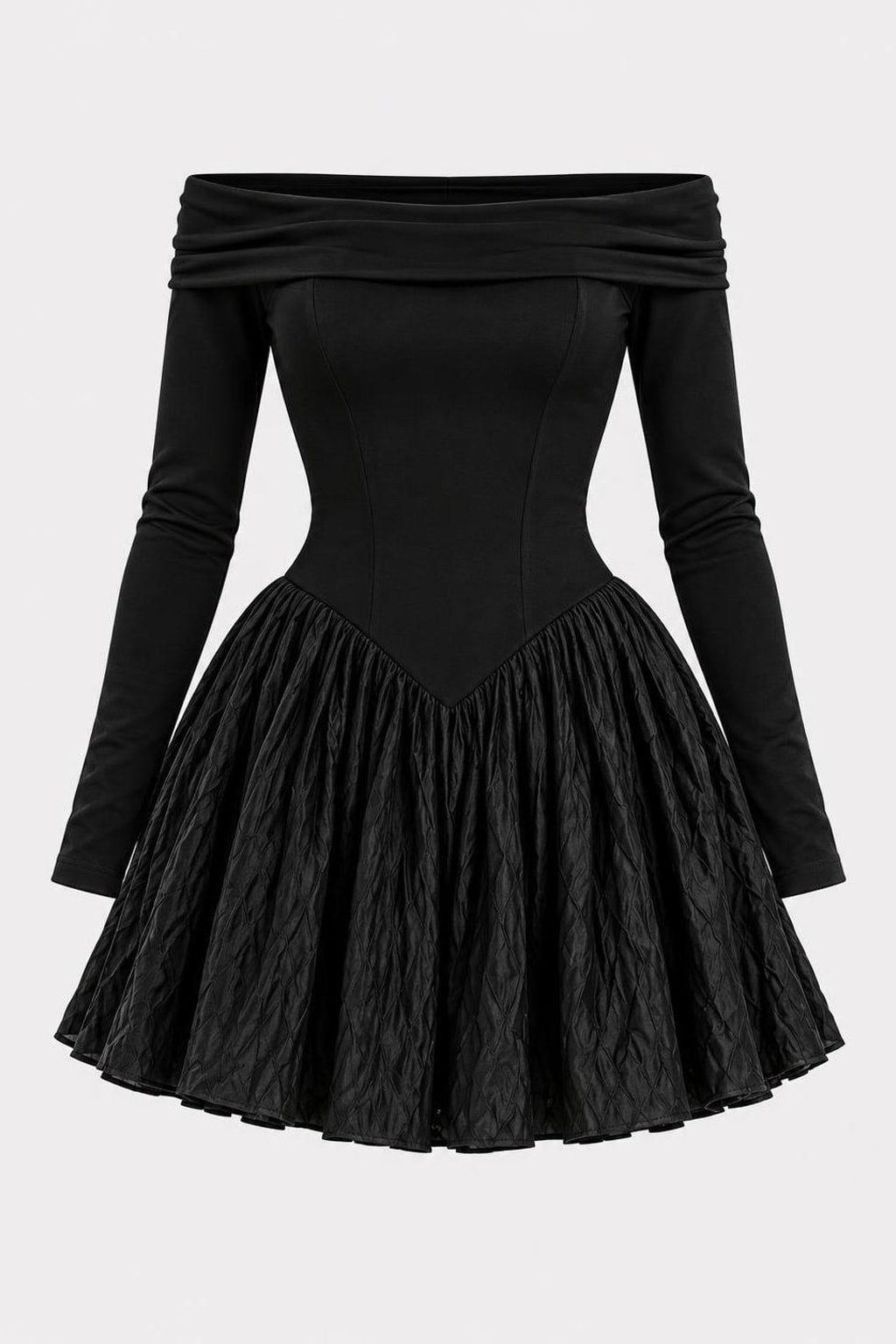 Polyester Spandex Mini Dress With Off-Shoulder Neckline - 1